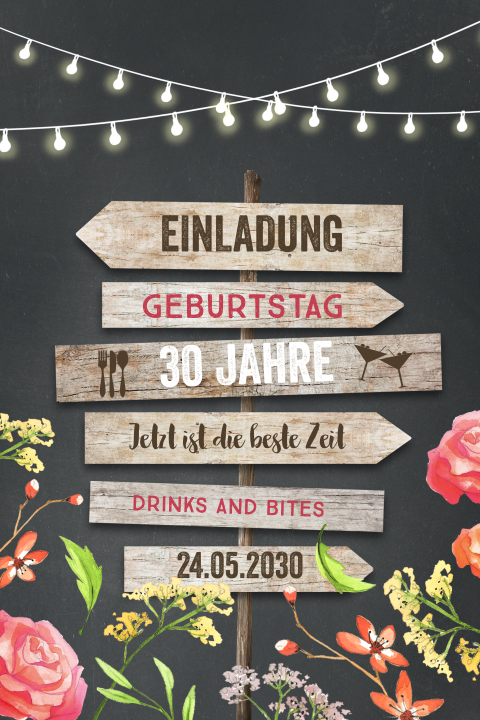 30 Jahre Geburtstagseinladung Gartenparty mit Lichterkette