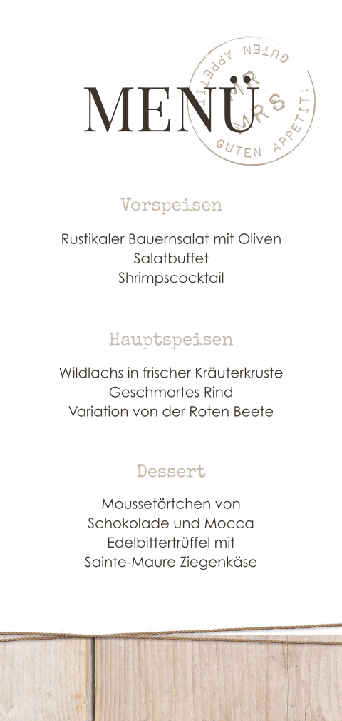 Längliche Menükarte mit Holzlook
