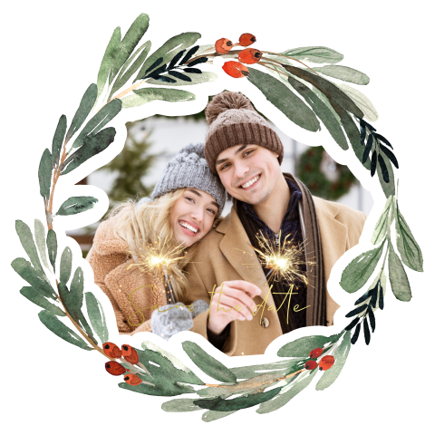 Weihnachts-Save the Date Karte in origineller Kranz-Form