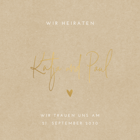 Moderne Hochzeitskarte im Kraft-Look mit Mattgoldfolie