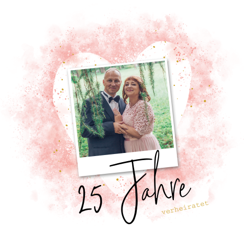 Romantische Einladung zur Silberhochzeit mit Herz und Foto
