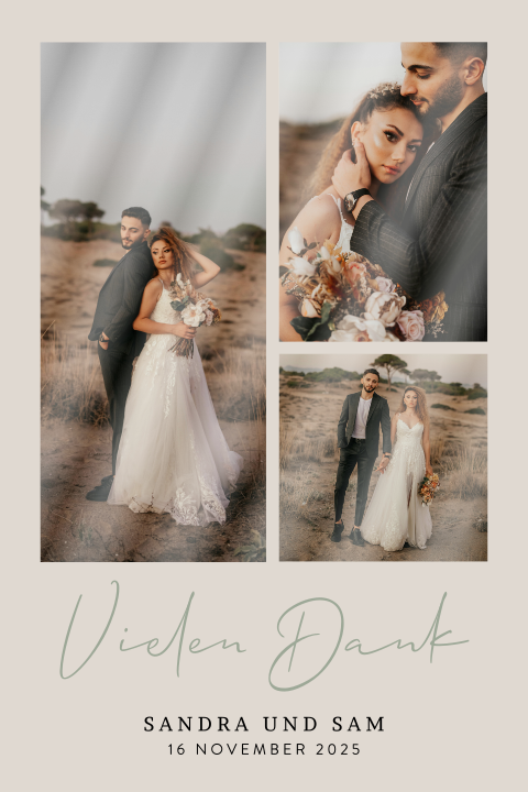 Dankeskarte Hochzeit mit 3 Fotos und Text Vielen Dank