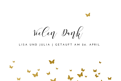Dankeskarte Taufe mit goldenen Schmetterlingen