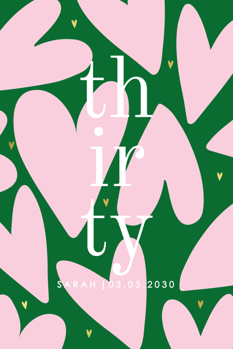 Geburtstagseinladung 30 Dinner mit Herzchen auf grünem Hintergrund