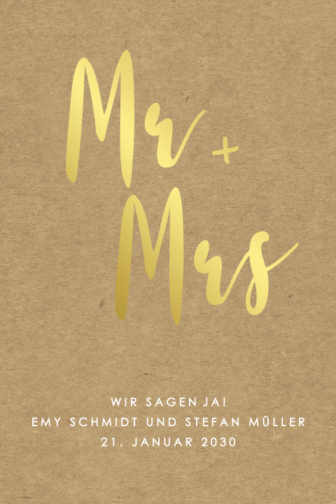 Hochzeitskarte mit Kraftlook und Foliendruck