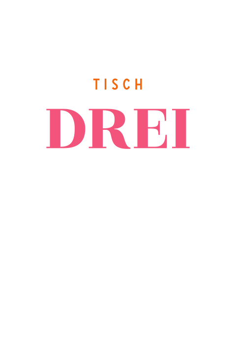 Moderne Karte mit Tischnummer in Weiß mit pinker und orangener Schrift