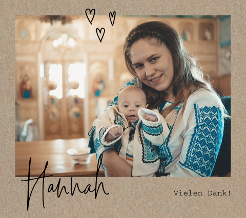 Dankeskarte Taufe im Kraft-Polaroid-Look mit eigenem Foto und Herzen