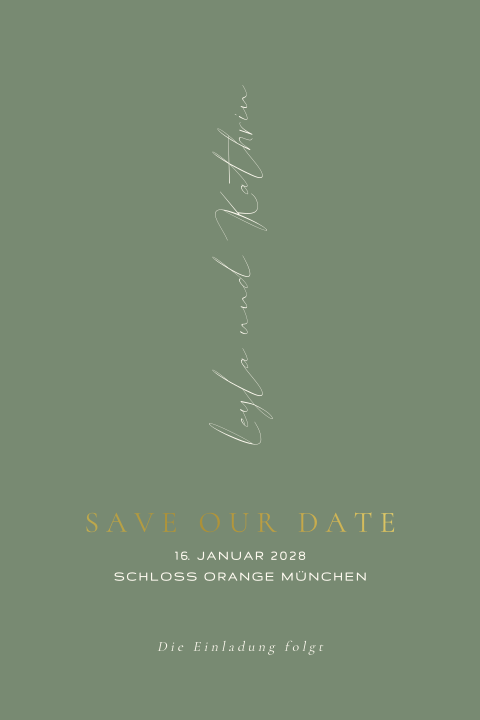 Moderne Save our Date-Karte in Grün mit Folienveredelung