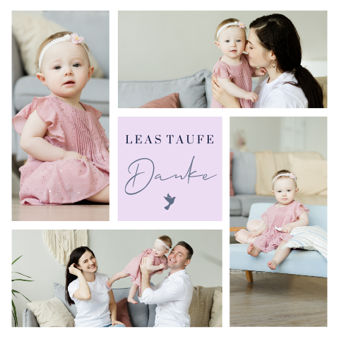 Dankeskarte zur Taufe mit Fotos und Taube