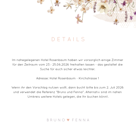 Florale Einlegeblatt mit Feldblumen