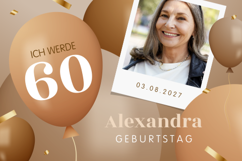 Einladung zum 60. Geburtstag  mit Ballons und Foto