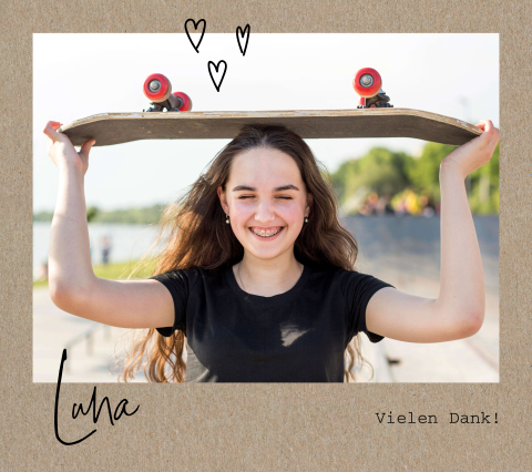 Dankeskarte Konfirmation im Kraft-Polaroid-Look  mit Foto und Herzen