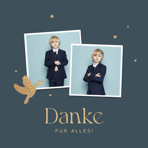 Elegante Konfirmation Dankeskarte mit zwei Fotos