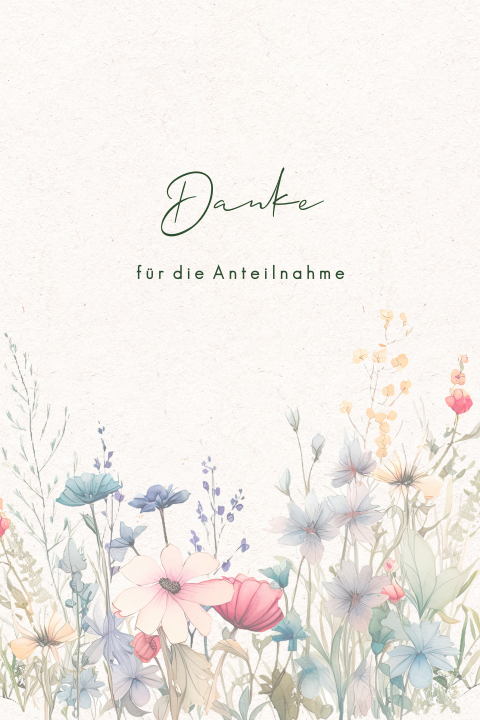 Zarte Danksagung Trauerkarte mit Aquarell-Wiesenblumen Motiv