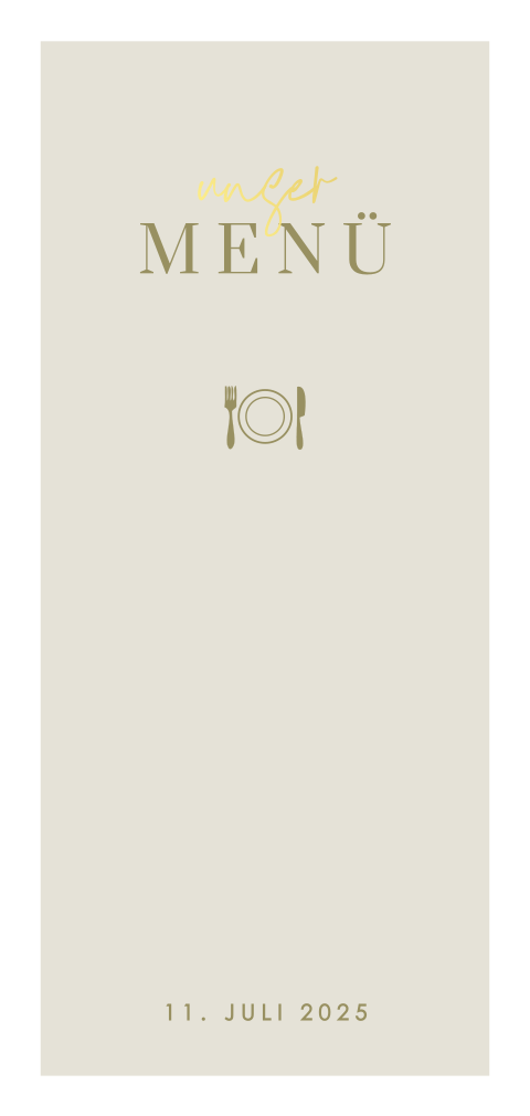 Längliche Menükarte mit Goldfolie