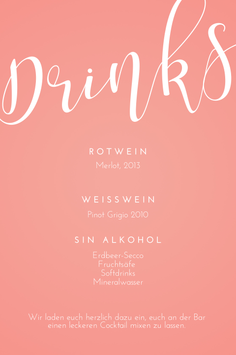 Moderne Getränkekarte in Hellrot