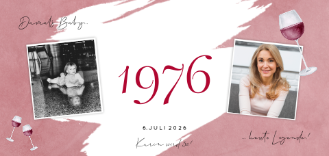Ticketform Einladung 50 Jahre mit Weingläsern, Fotos und Jahreszahl