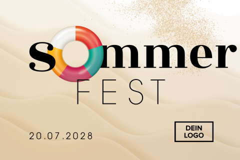 Geschäftliche Einladung zum Sommerfest mit Sand und Schwimmreifen