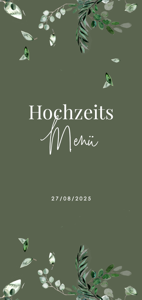 Botanische Menükarte mit Zweigen und grünem Hintergrund