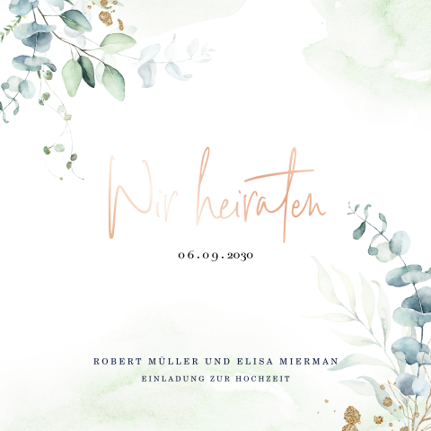 Stilvolle Hochzeitseinladung mit Aquarell-Eukalyptuszweigen
