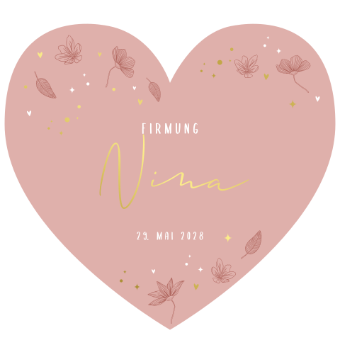 Originelle Einladung zur Firmung in Herzform mit Goldfolie