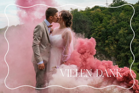 Sommerliche Dankeskarte Hochzeit mit großem Foto und welligem Rahmen