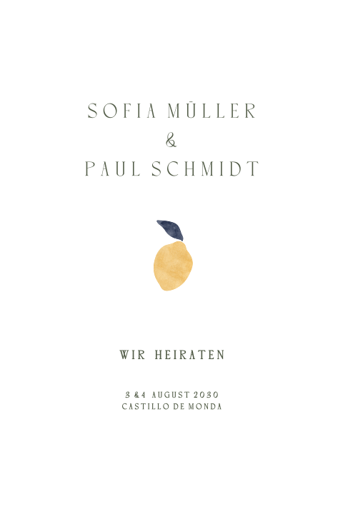 Minimalistische Hochzeitskarte mit Zitrone