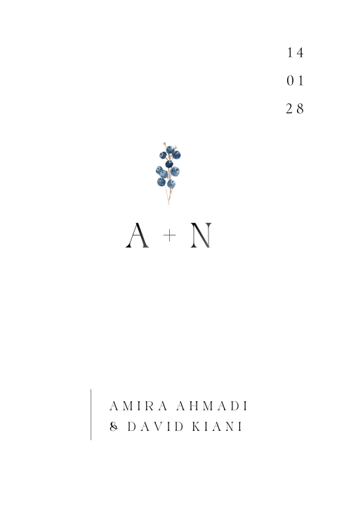 Minimalistische Hochzeitskarte mit eleganter Typografie und Zweig