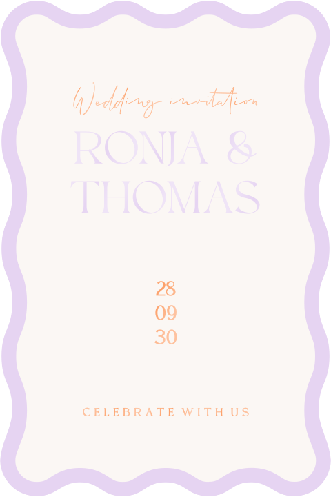 Fröhliche Hochzeitskarte mit gewelltem Rand