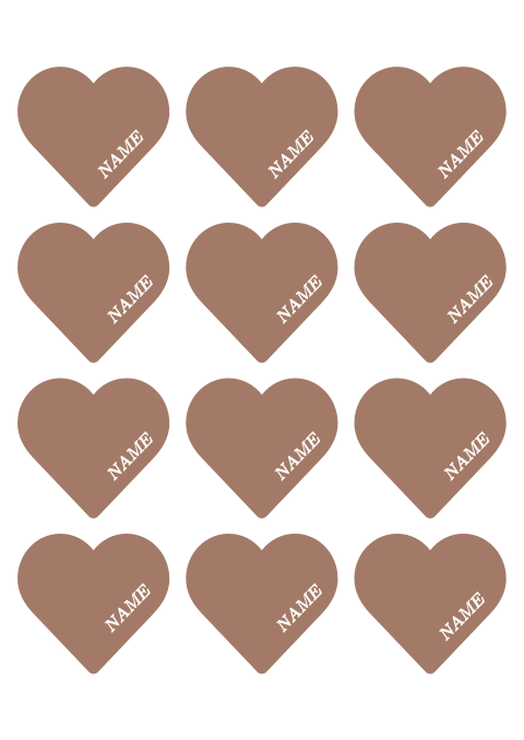 Herzförmige Namenskarten Hochzeit in Braun