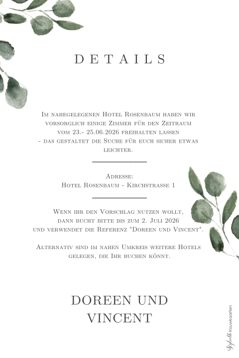 Stilvolle Einleger mit Eukalyptuszweig