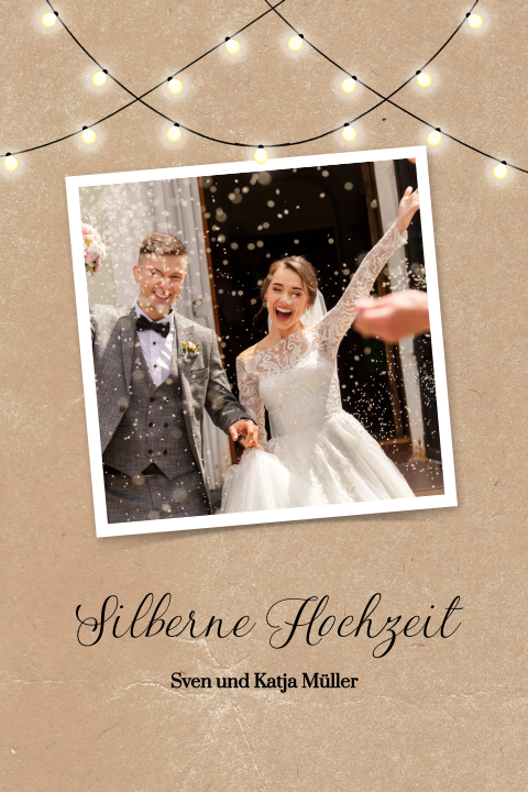 Einladung zur Silberhochzeit mit Partylampen, Kraftlook und Foto