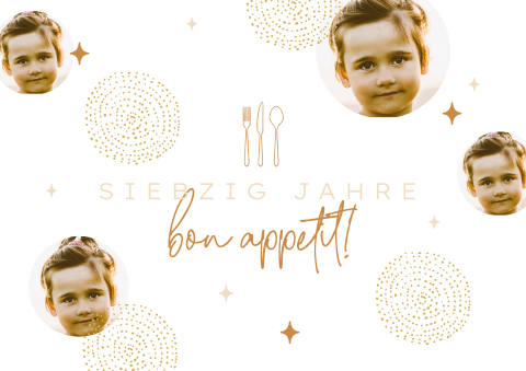 Tischset für den 70. Geburtstag mit runden Elementen und Fotos
