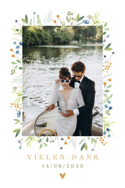 Florale magnetische Dankeskarte zur Hochzeit mit Foto