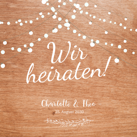 Stimmungsvolle Hochzeitskarte im Holz-Look mit Lichterkette