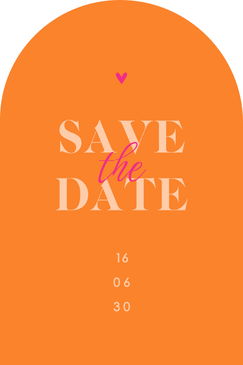 Save the Date Karte mit trendigem Colorblocking in Orange und Rosa