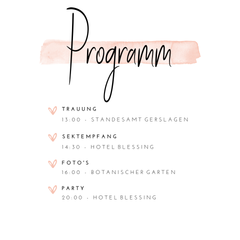 Programmkarte Romantic Blush mit Wasserfarben
