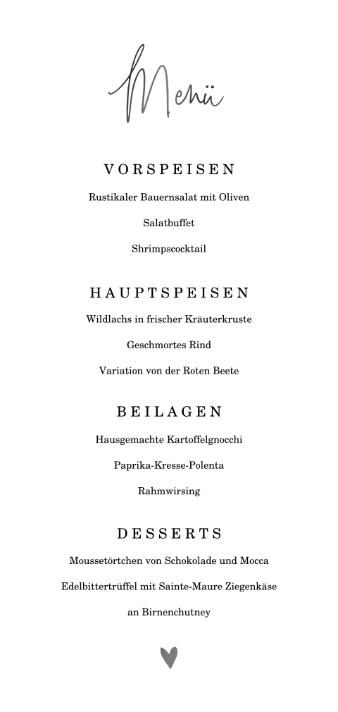 Minimalistische Menükarte mit runden Ecken