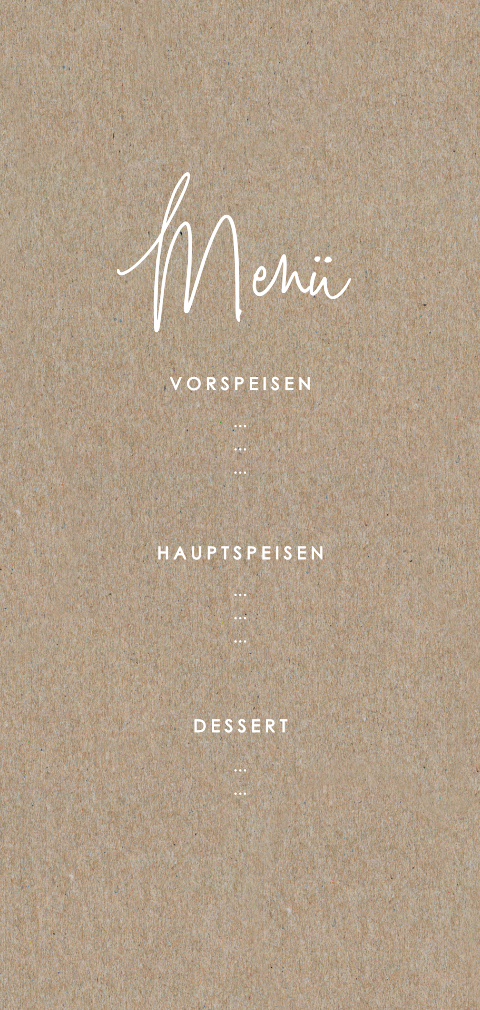 Menükarte selbst gestalten auf Kraftpapier I Hochformat Lang