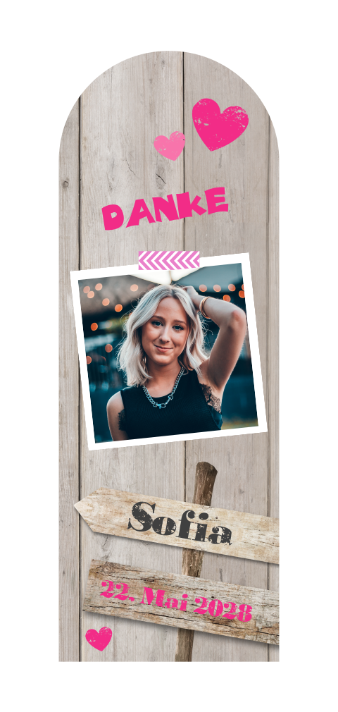 Dankeskarte Jugendweihe mit Foto und hölzernem Strandpfosten