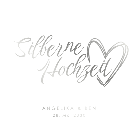 Moderne Einladung zur Silberhochzeit mit Silberfolie und Herz