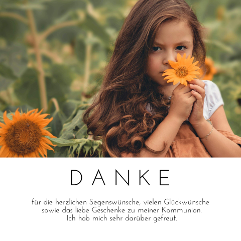 Danksagungskarte zur Erstkommunion mit Foto und Text