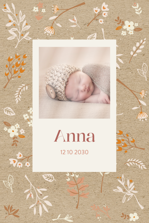 Botanische Geburtskarte kraftlook mit Foto und Name