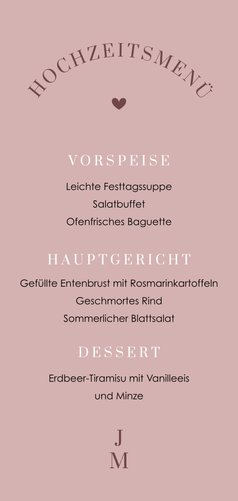 Menükarte mit rosa Farbe