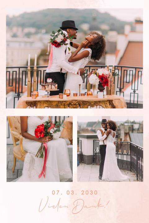 Dankeskarte Hochzeit mit drei Fotos und Aquarell