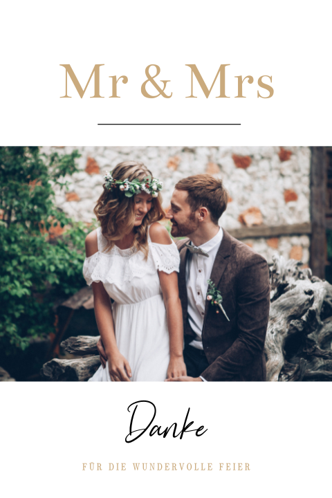 Edle Mr & Mrs Danksagungskarte Hochzeit mit Foto