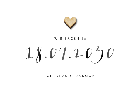 Schlichte Save the Date Karte mit optionalem Holzherz
