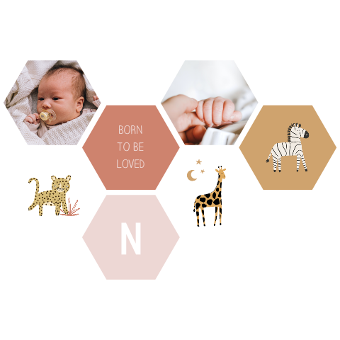 Hexagon-Bilder für's Babyzimmer mit Fotos und Dschungeltieren