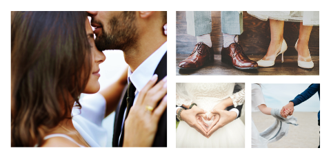 Schöne längliche Hochzeitskarte mit moderner Bildercollage