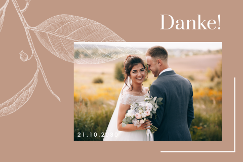 Stilvolle Dankeskarte Hochzeit mit Zweig und Foto